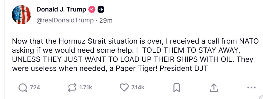 تدوينة الرئيس الأميركي.