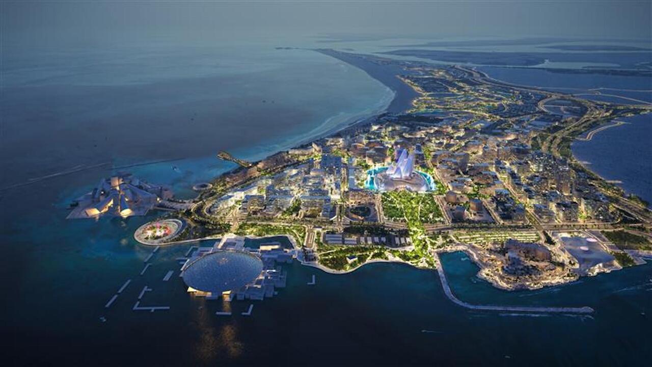 جزيرة السعديات في أبوظبي، حيث تقام النسخة الأولى من Frieze Abu Dhabi في تشرين الثاني 2026. (Frieze / Department of Culture and Tourism – Abu Dhabi)