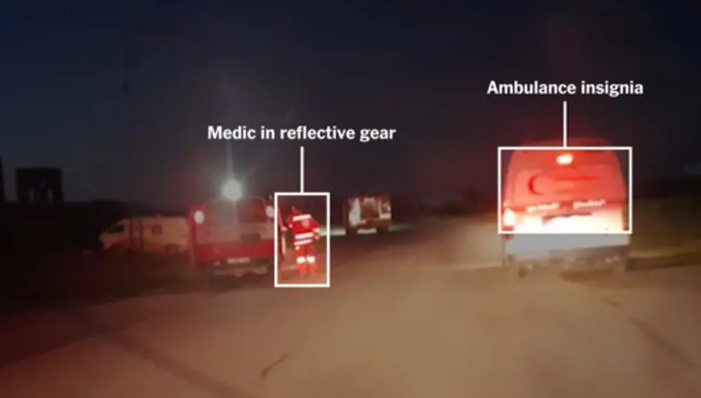 شارات واضحة ومصابيح مضاءة... فيديو يظهر الدقائق الأخيرة لمسعفين قُتلوا في غزة