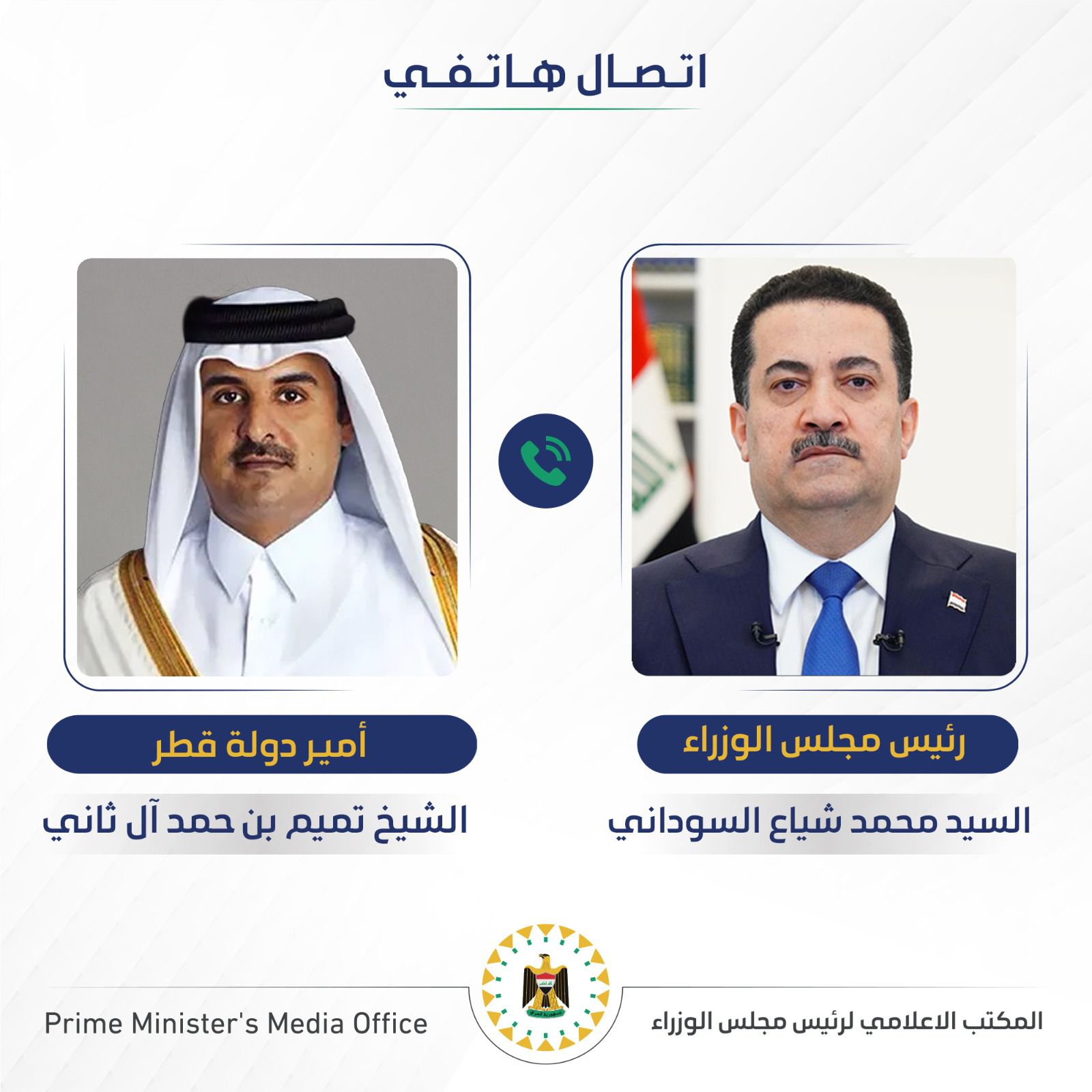 محمد شياع السوداني والشيخ تميم بن حمد (مجلس الوزراء).