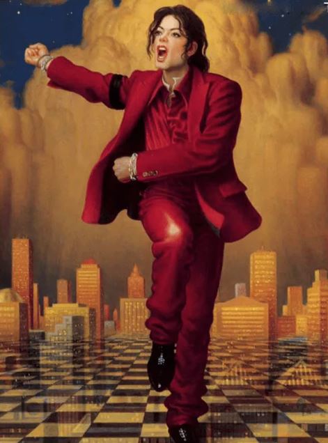 مايكل جاكسين والبدلة الحمراء بالكامل (انترنت)