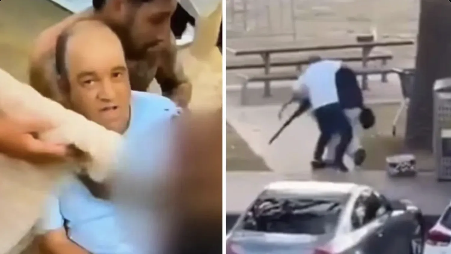 لقطة مركبة مأخوذة من فيديو تظهر أحمد خلال تصديه للمسلح ثم لحظة إسعافه بعد إصابته بطلقة نارية (أرشيفية)