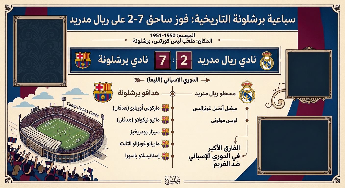 سباعية تاريخية لبرشلونة في موسم 1950-1951.