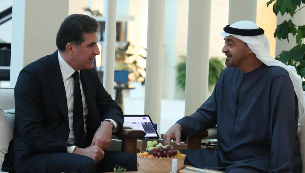 بن زايد يبحث التعاون مع رئيس حكومة إقليم كردستان العراق