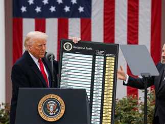 الرئيس الأميركي دونالد ترامب في يوم التحرير (وكالات)