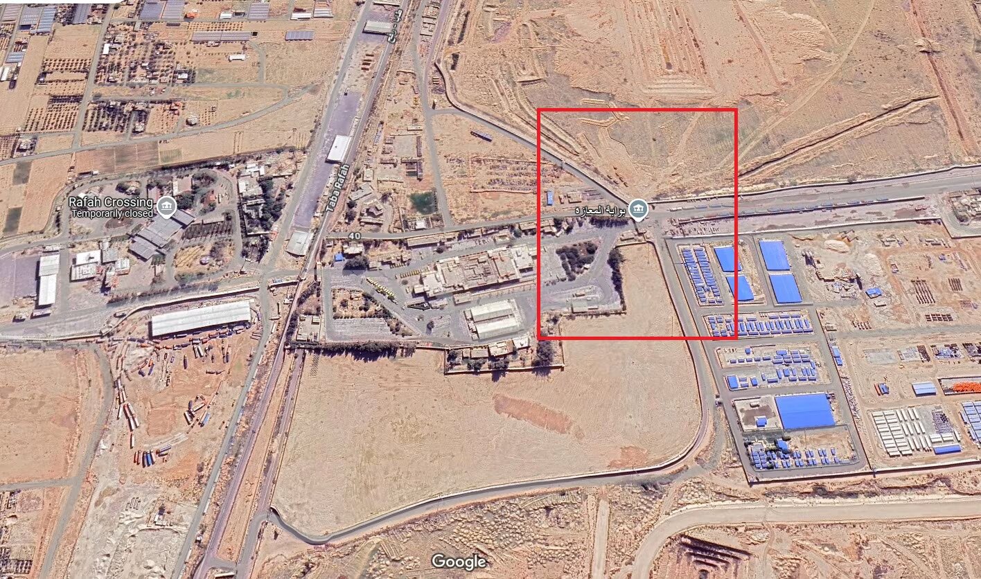 لقطة شاشة من خرائط غوغل يوضح موقع بوابة المعازة ومحيط معبر رفح على الجانبين المصري والفلسطيني (سي أن أن).