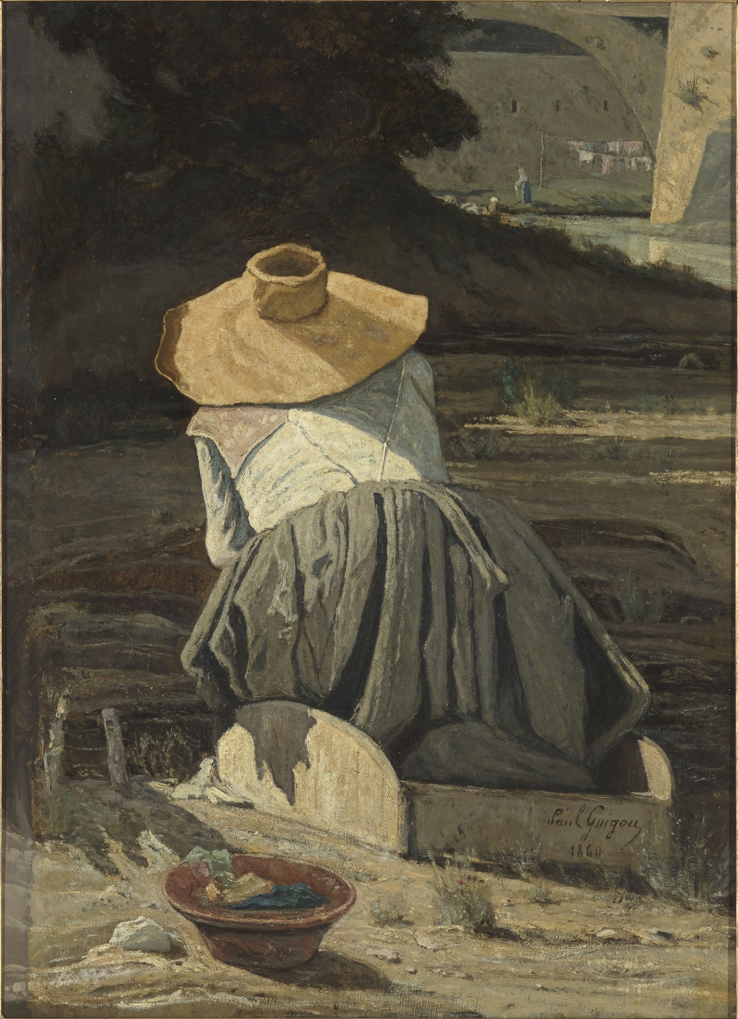 امرأة تغسل بجانب النهر للفنان بول غيغو.