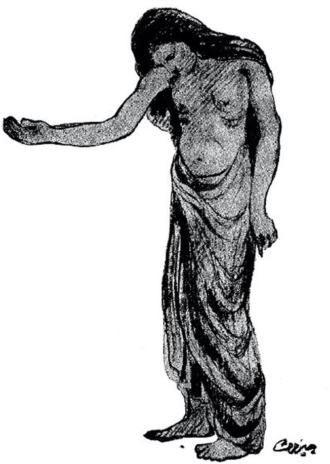 “المتسوِّلة الجائعة“ بريشة جبران.