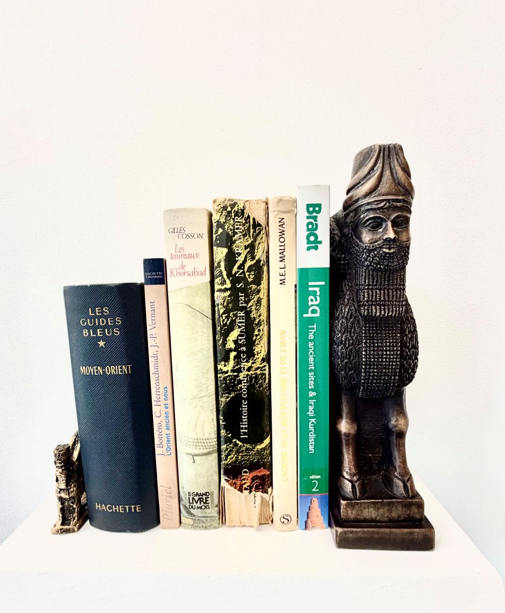 ثور مجنح صغير يسند كتب الفنانة أناييس ماريون.