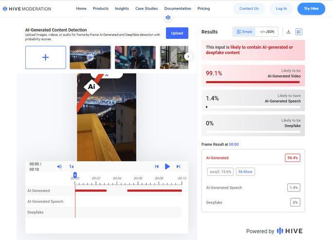 صورة ملتقطة من الشاشة بتاريخ 4 آذار/مارس 2026 عن موقع Hive Moderation