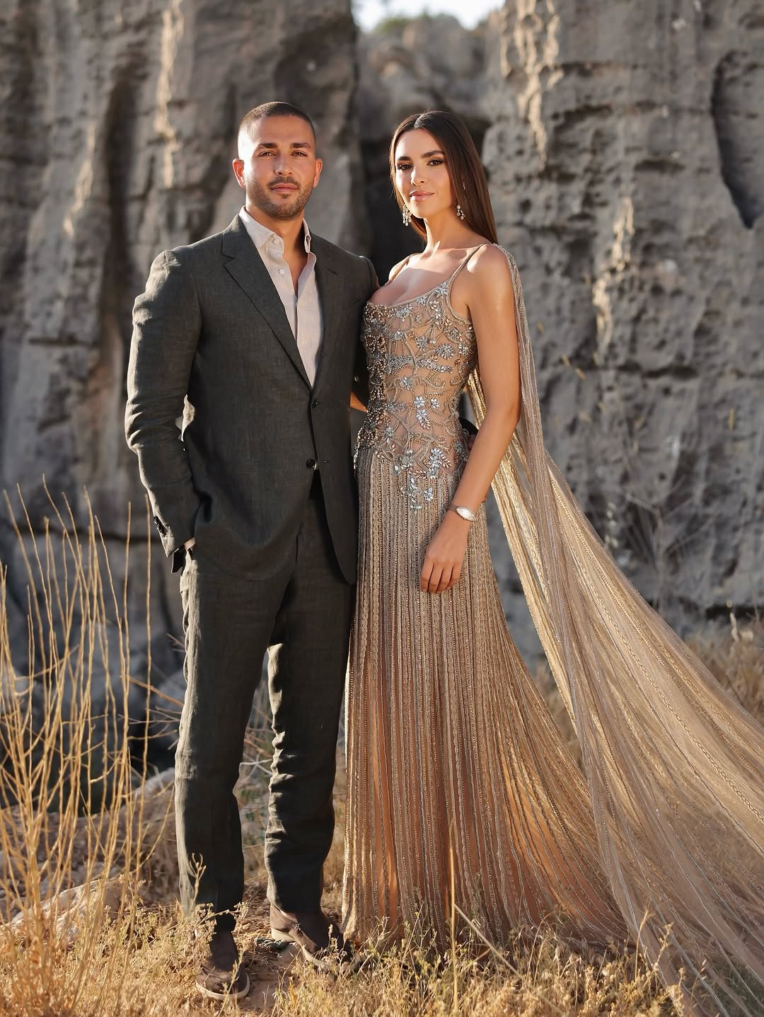 اطلالة زين قطامي وسيليو صعب في سهرة ما قبل زفافهما (انستغرام ايلي صعب)