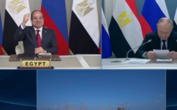 السيسي وبوتين يشهدان مراسم وضع هيكل الاحتواء لمفاعل الضبعة النووي (إكس)