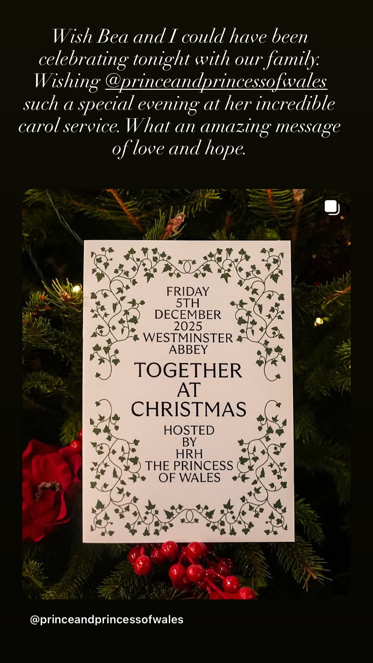 رسالة الاميرة يوجيني عن اسباب غيابها والاميرة بياتريس عن حفل الميلاد الذي تقيمه كيت ميدلتون (ستوريز انستغرام)