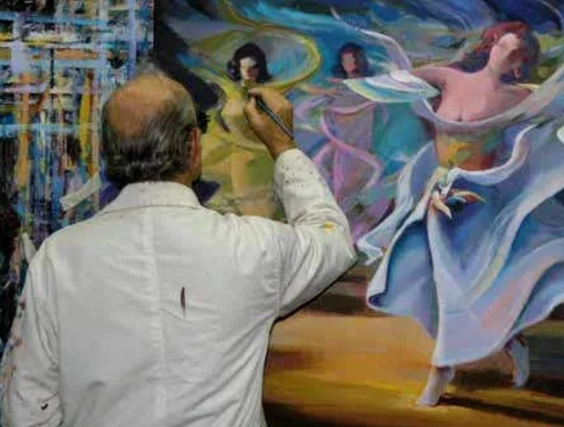 يرسم مباشرةً أَمام الجمهور