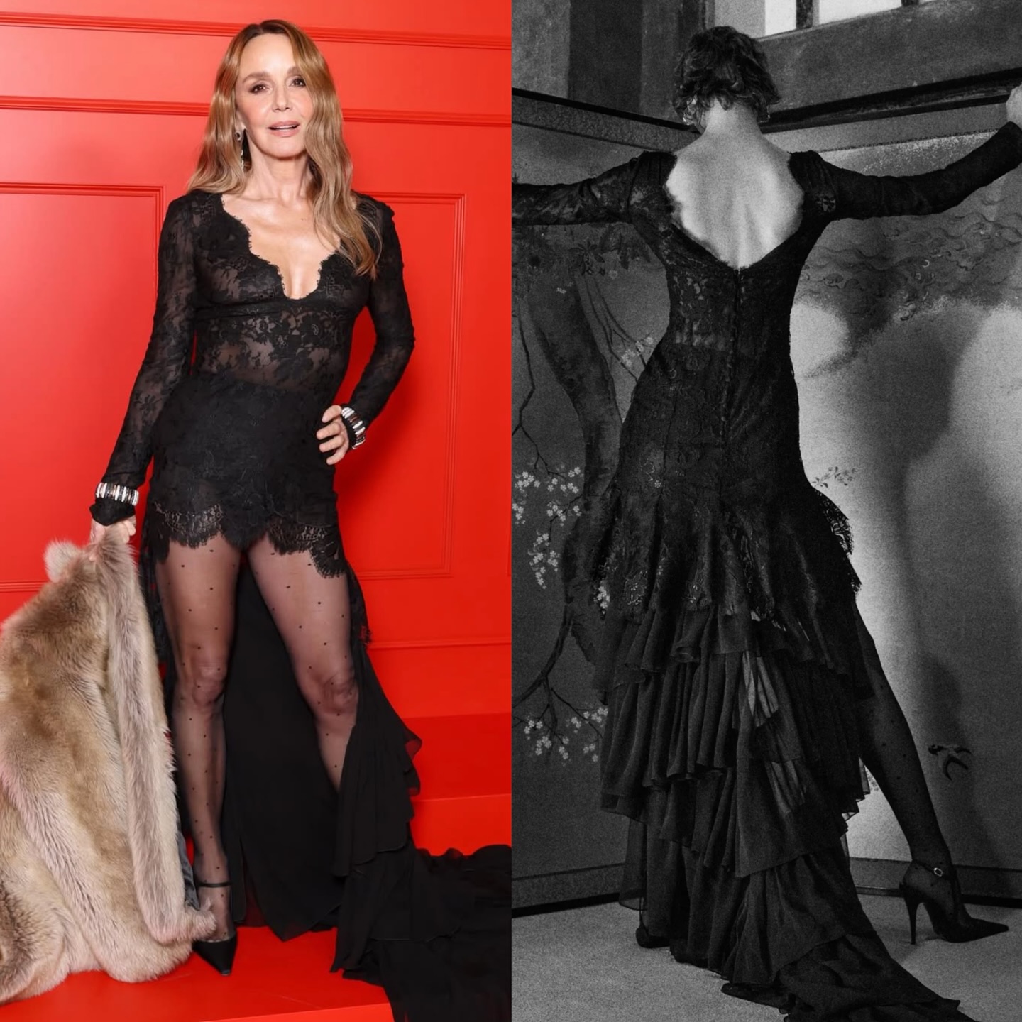 فيليبين ليروي- بوليو بفستان جريء من سان لوران بتفصيل الكشاكش (إنستغرام)