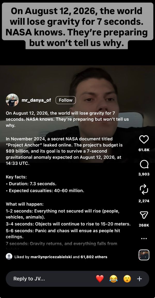 لقطة للمنشور في حساب mr_danya_of@ في انستغرام، في 31 كانون الاول 2025 (من موقع Snopes)