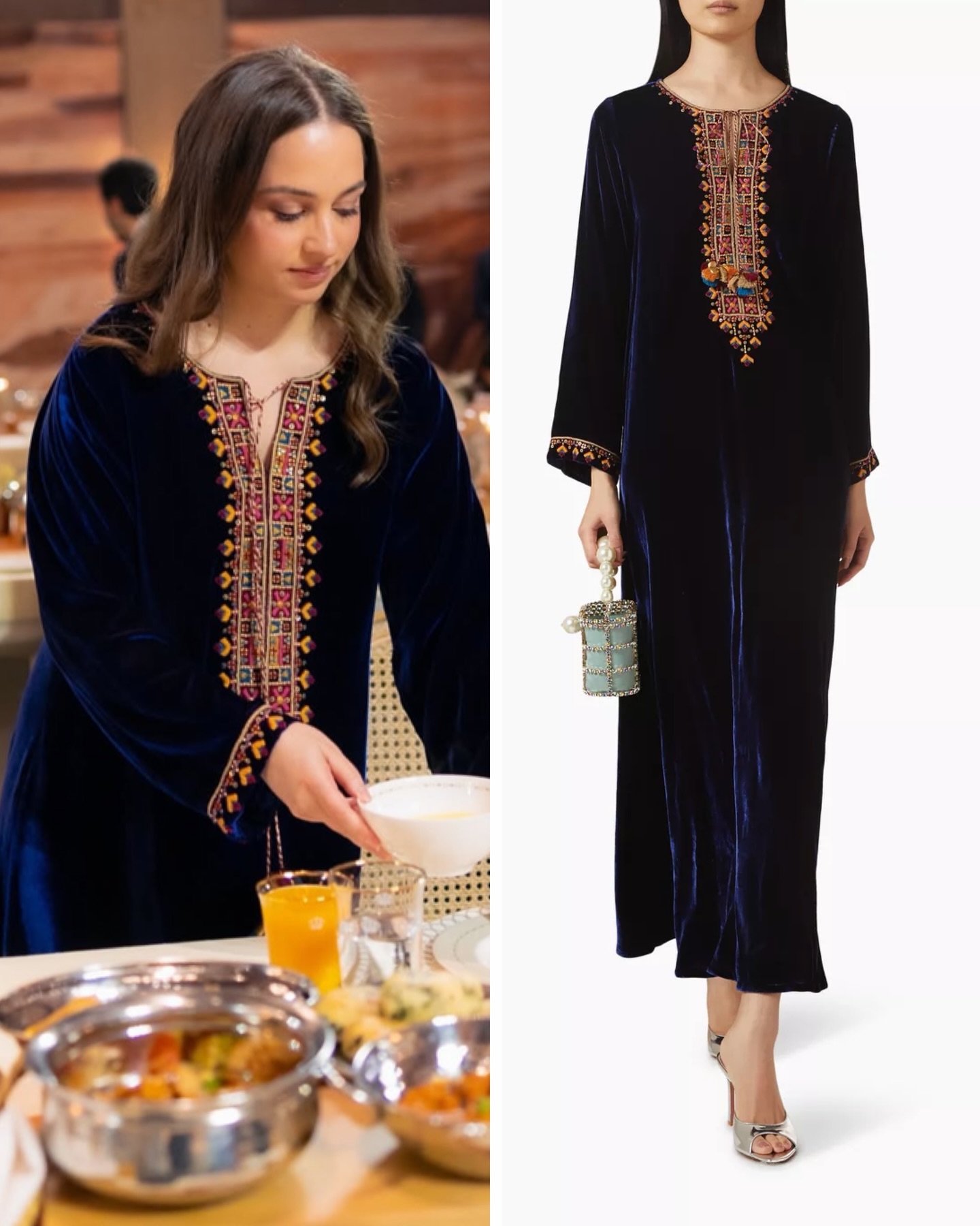 جلابية المخمل الفاخرة التي ارتدتها الأميرة إيمان من دار Farha (إنستغرام)