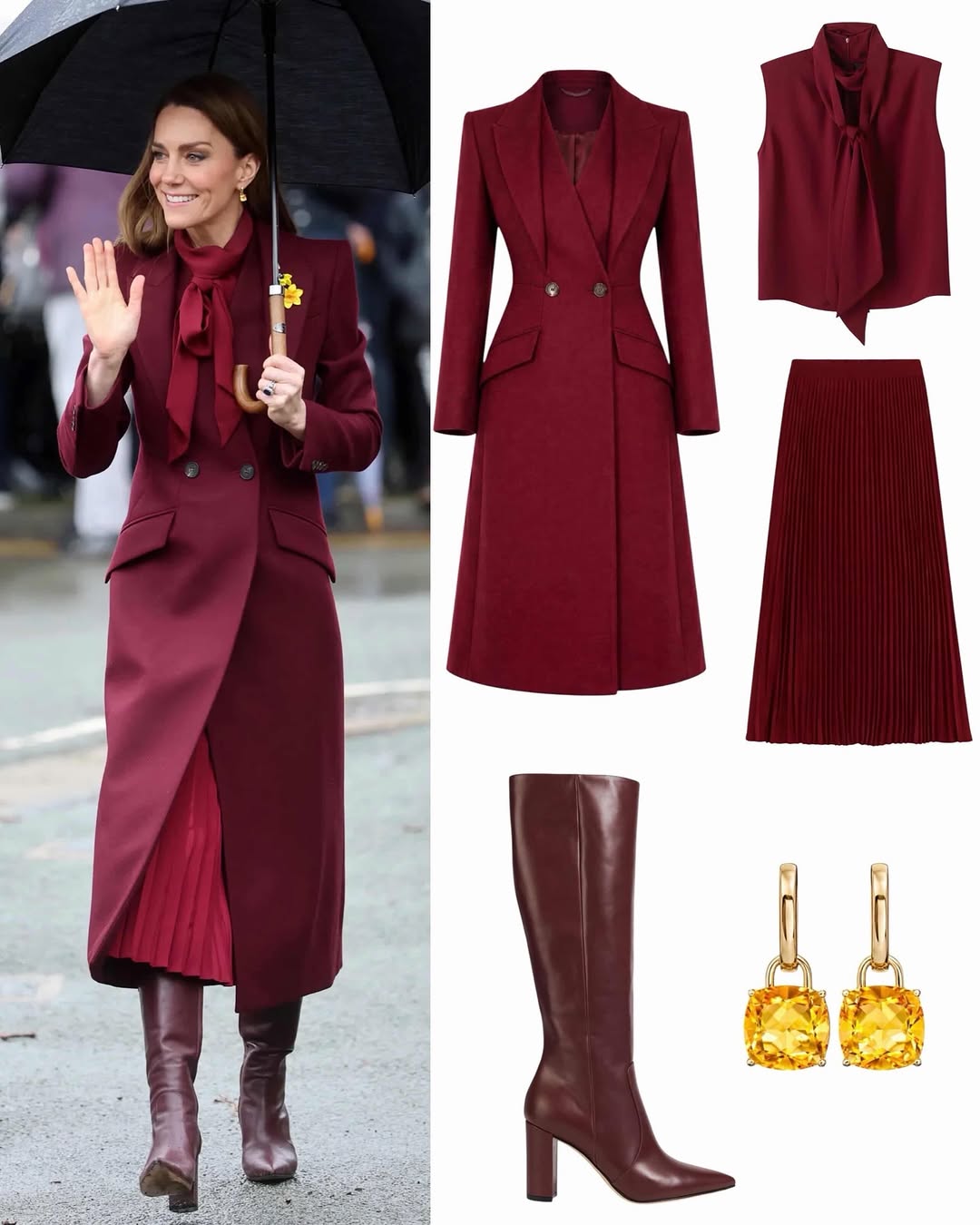 تفاصيل إطلالة كيت ميدلتون المكررة باللون البرغندي الرائج (انستغرام)