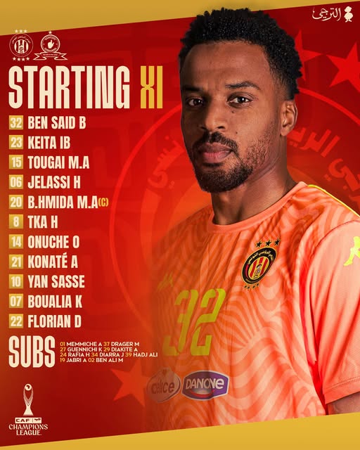 تشكيلة الترجي التونسي لمواجهة ماميلودي في ذهاب نصف نهائي دوري أبطال أفريقيا.