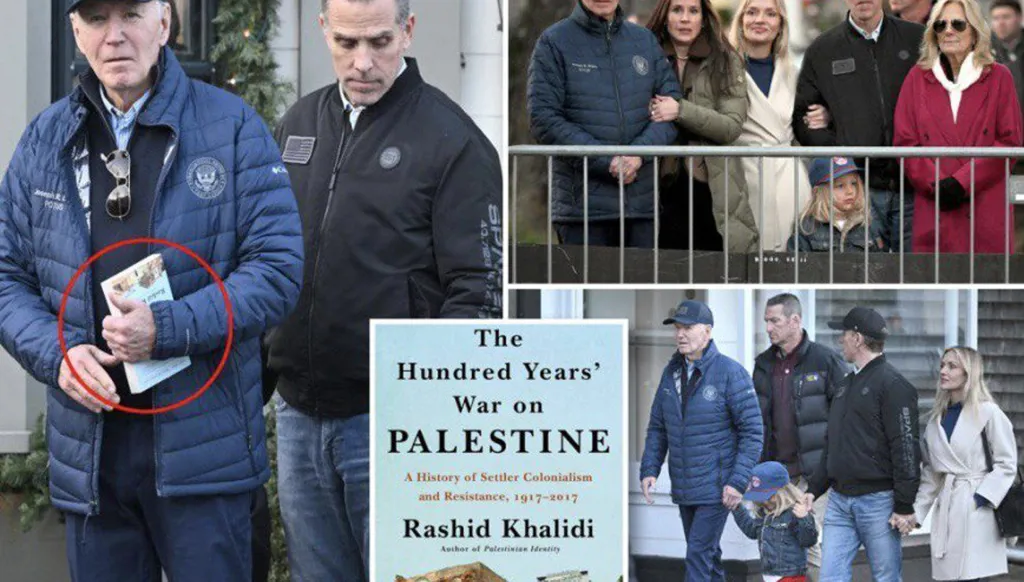 كتاب مناهض لإسرائيل بين يدي بايدن أثناء التسوق (صور)