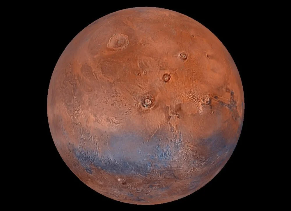 تصوير افتراضي لكوكب المريخ، وفّرته منصة WorldWide Telescope (ناسا).