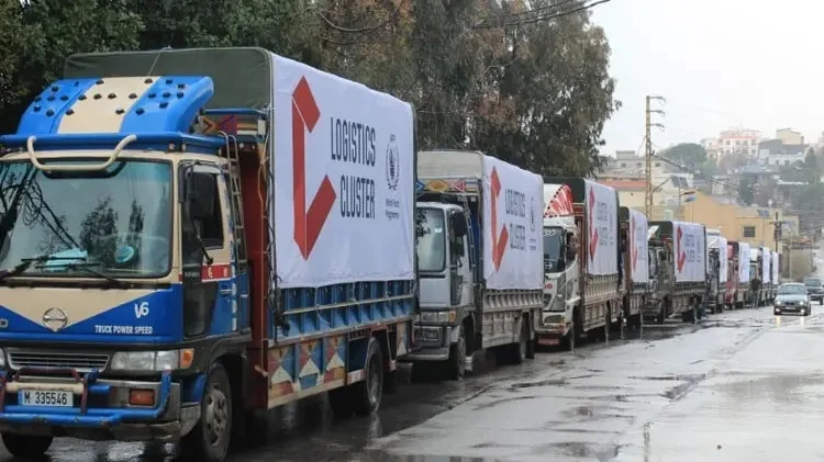A convoy of 15 trucks loaded with various relief supplies