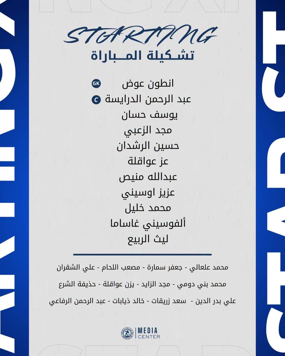 تشكيلة الرمثا الرسمية لمواجهة الحسين إربد في كأس السوبر الأردني.