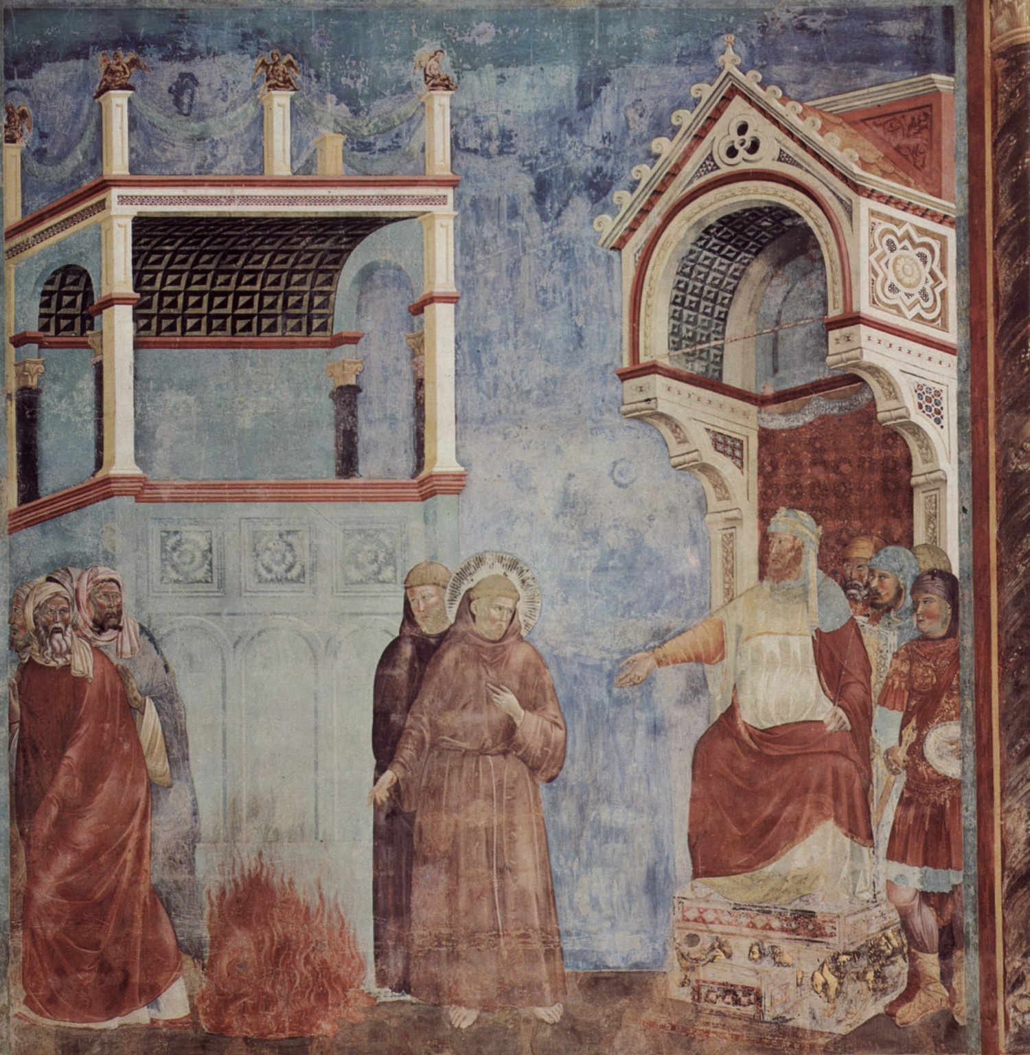 جدارية القديس فرنسيس الأسيزي وسلطان مصر الملك الكامل بريشة جيوتو.