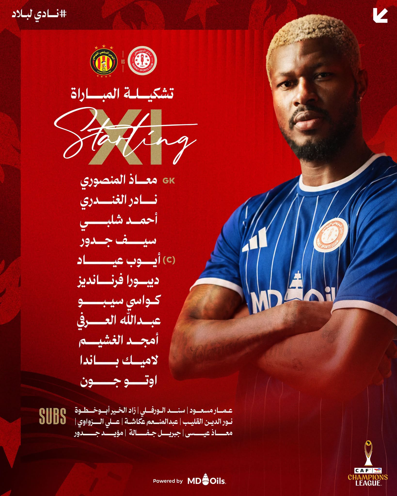 تشكيلة السويحلي لمواجهة الترجي التونسي في دوري أبطال أفريقيا.