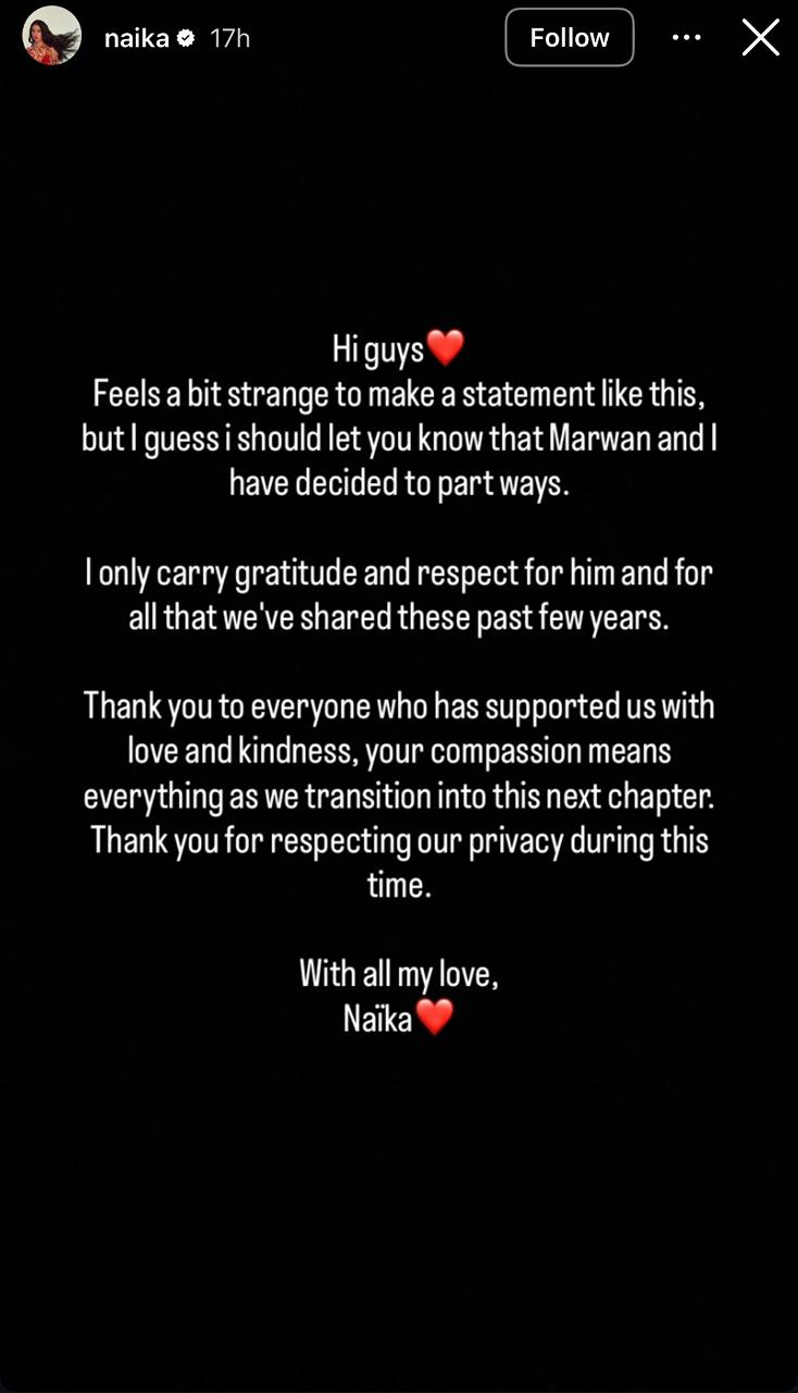 رسالة نايكا عبر إنستغرام.