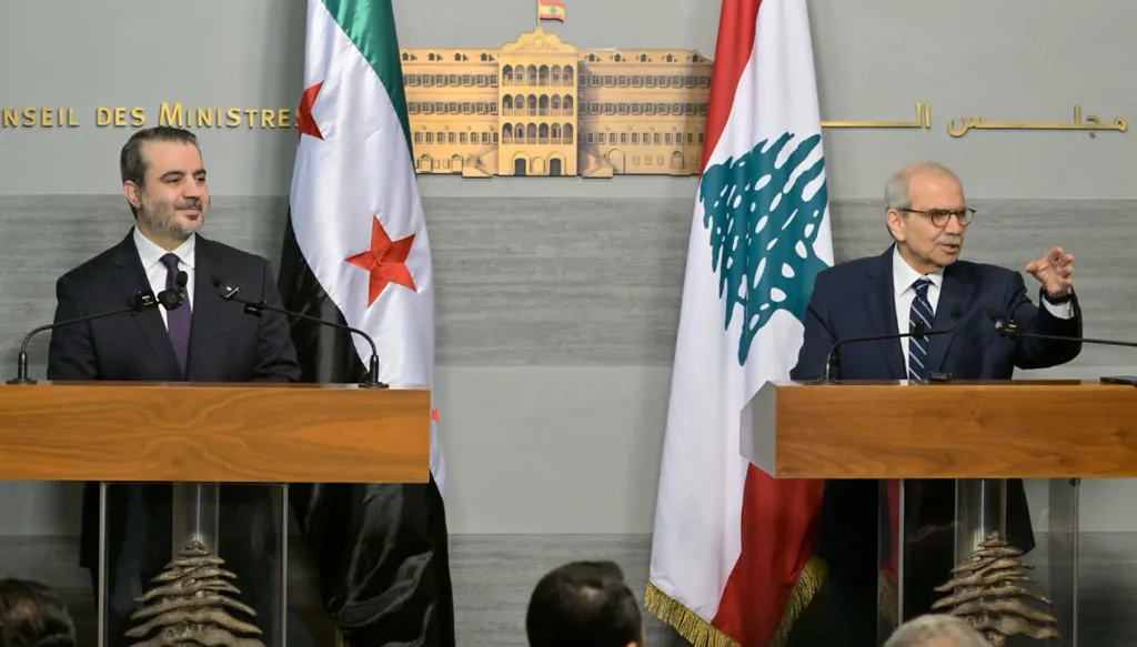 لقاء الشيباني والرئيس نواف سلام (تصوير حسام شبارو).