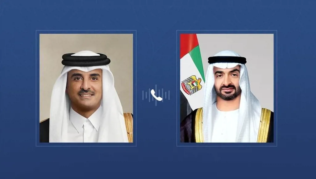 رئيس الإمارات وأمير قطر يبحثان تطورات الأوضاع الإقليمية