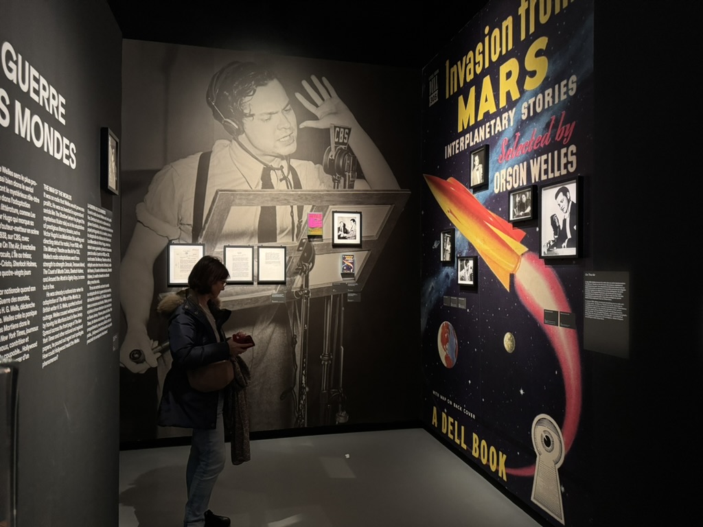 زائرة أمام جناح من أجنحة المعرض.