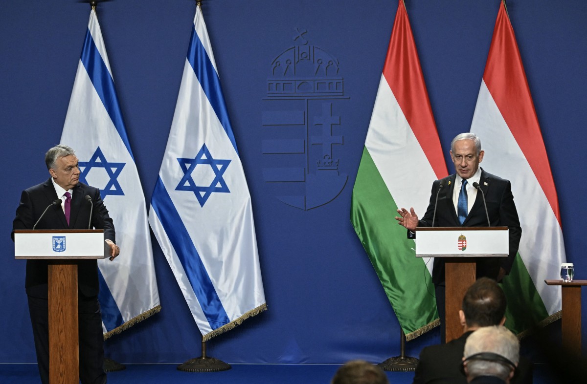 مؤتمر صحافي مشترك لنتنياهو ونظيره الهنغاري (أ ف ب).