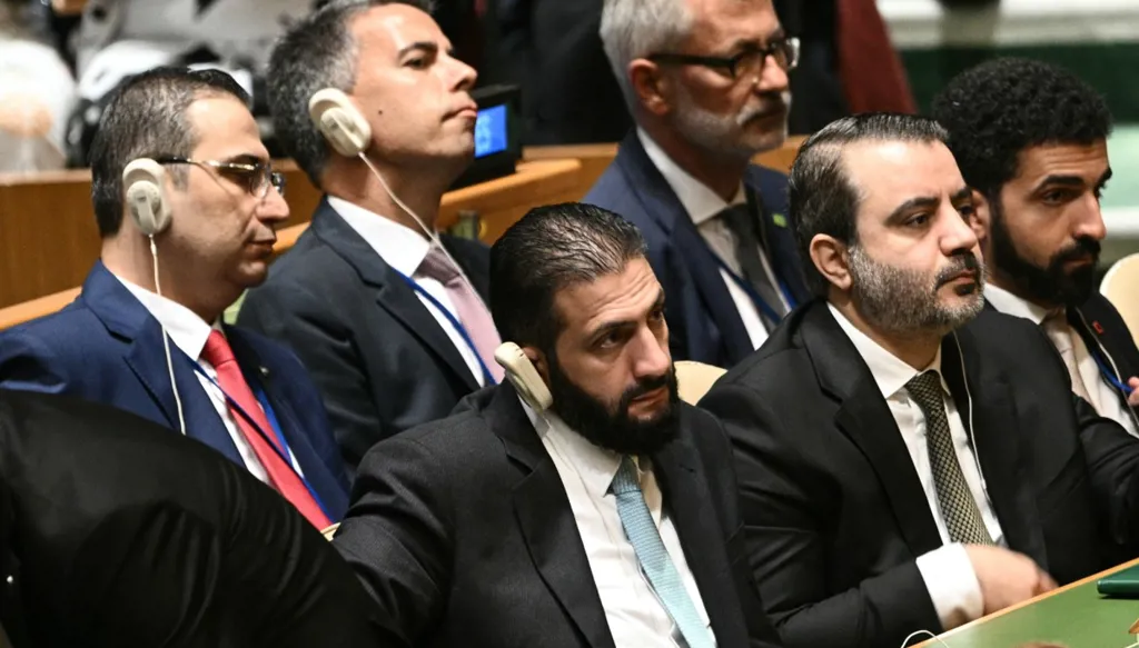 الشرع في أول مشاركة له باجتماع الأمم المتحدة (أ ف ب).