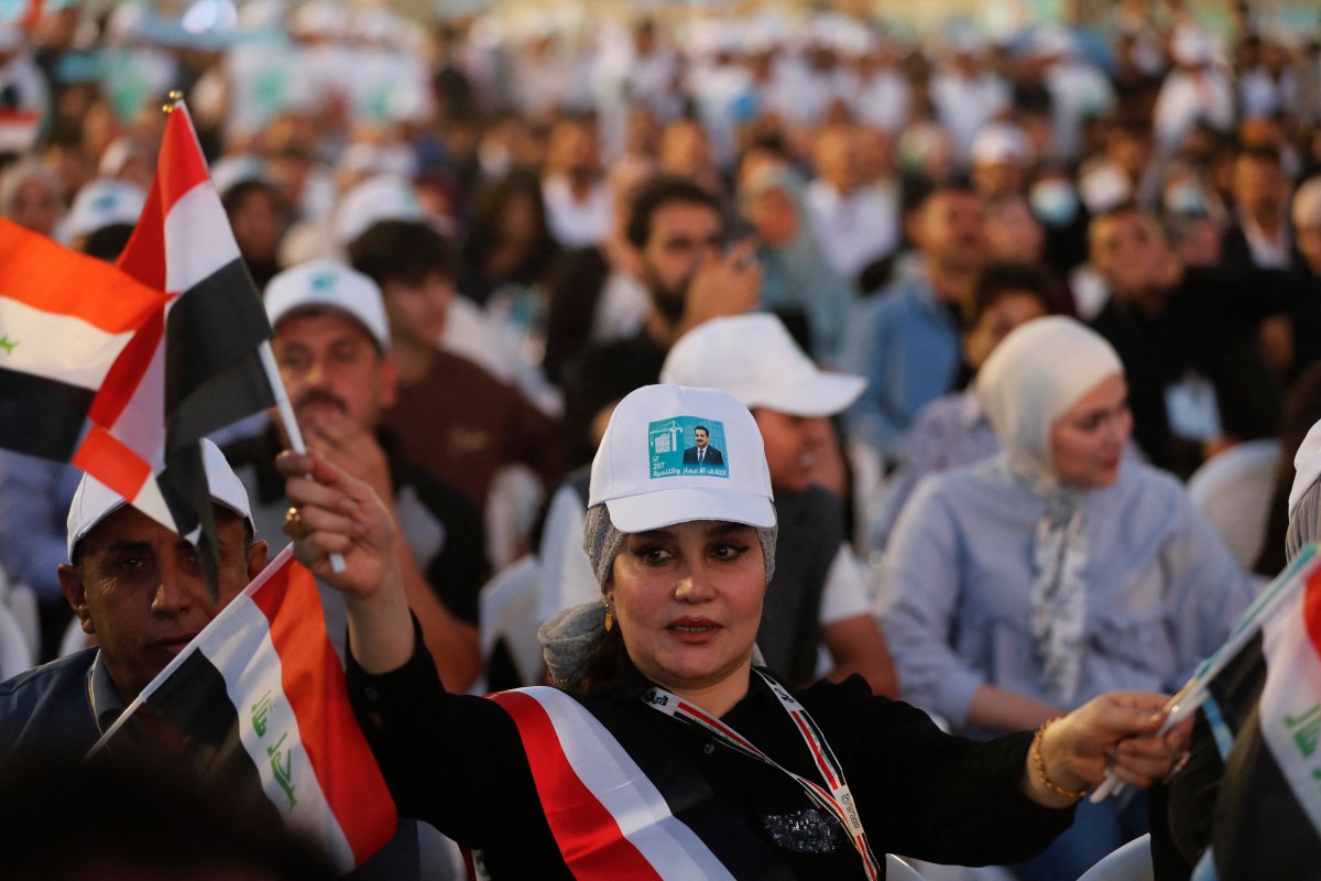 تجمّع انتخابي لتحالف إعادة الإعمار والتنمية في بغداد. (أ ف ب)