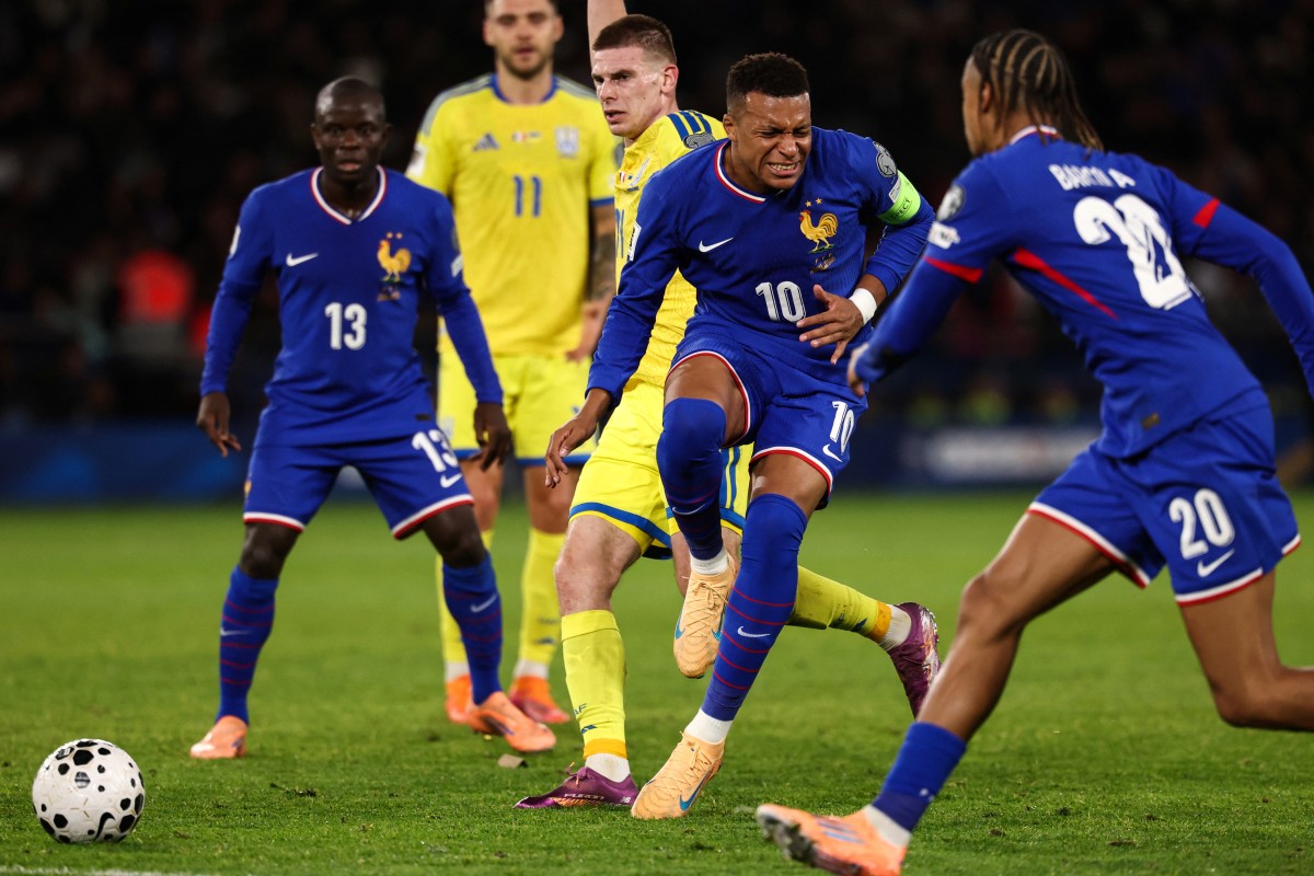 كيليان مبابي أمام أوكرانيا. (أ ف ب)