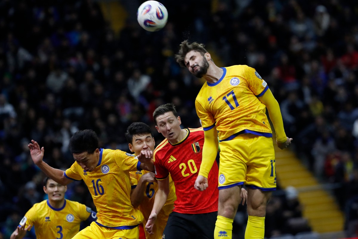 من مباراة بلجيكا وكازاخستان. (أ ف ب)