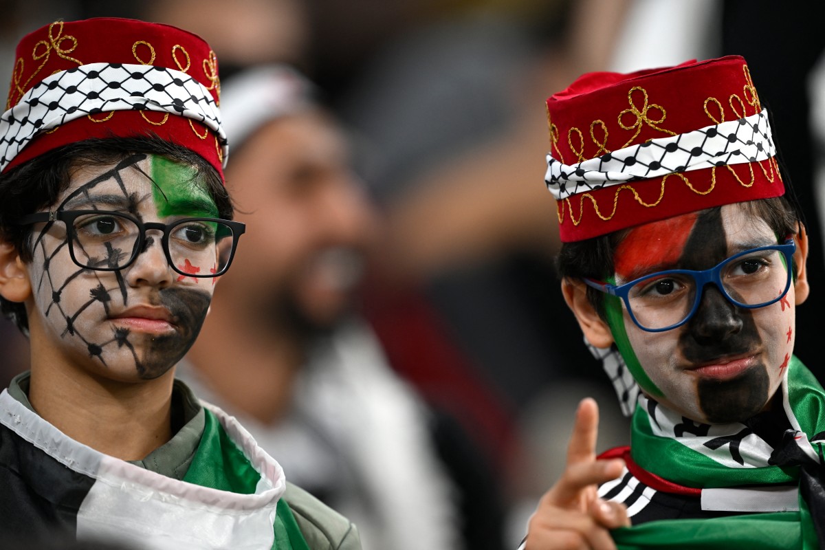 من مباراة سوريا وفلسطين. (أ ف ب)