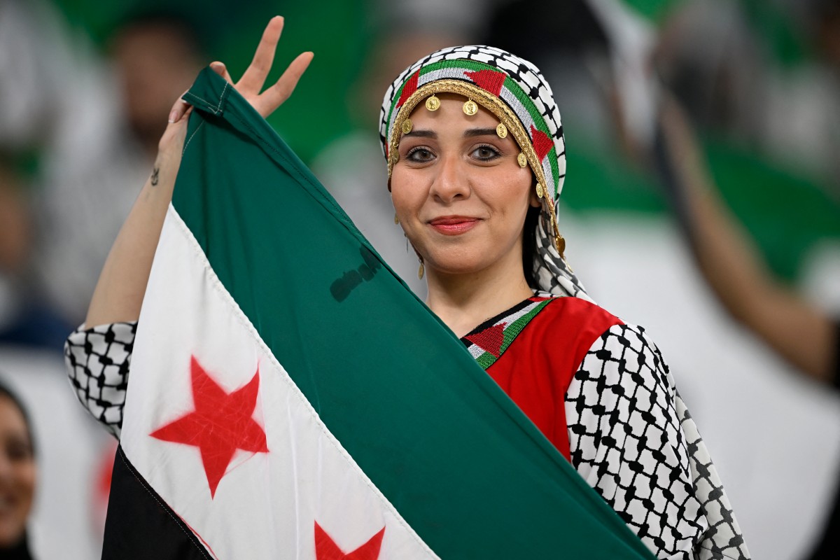 من مباراة سوريا وفلسطين. (أ ف ب)