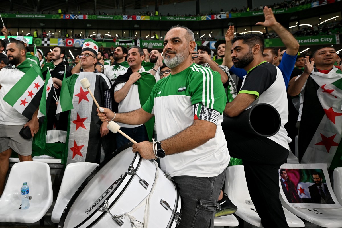 من مباراة سوريا وفلسطين. (أ ف ب)