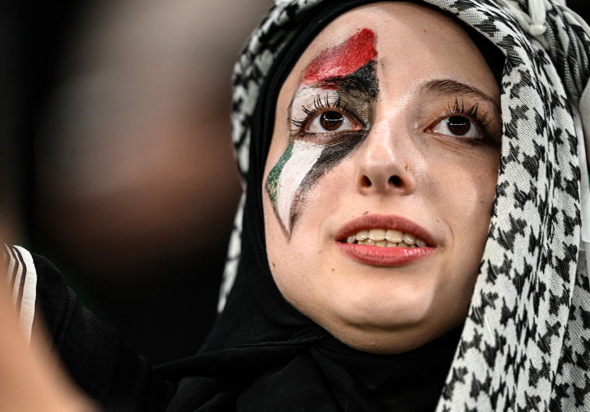 من مباراة سوريا وفلسطين. (أ ف ب)