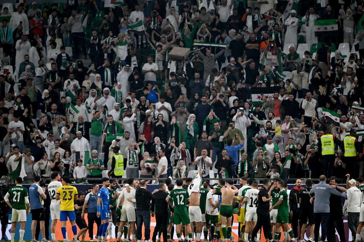 من مباراة سوريا وفلسطين. (أ ف ب)