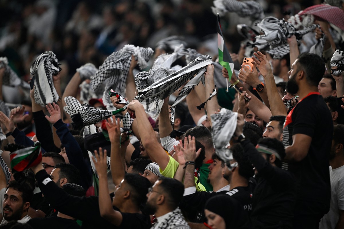 من مباراة سوريا وفلسطين. (أ ف ب)