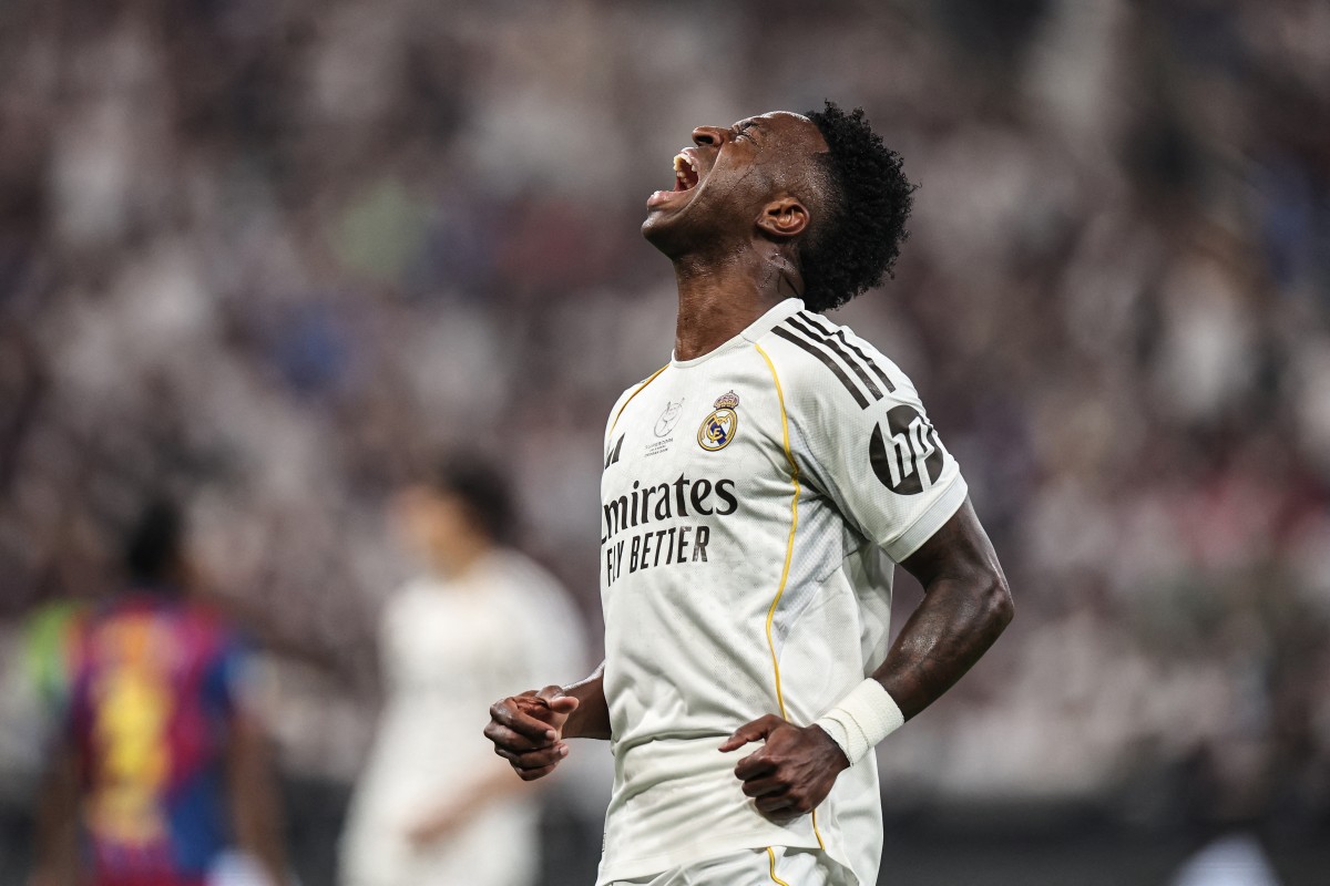 فينيسيوس خلال مواجهة برشلونة الأخيرة. (أ ف ب)