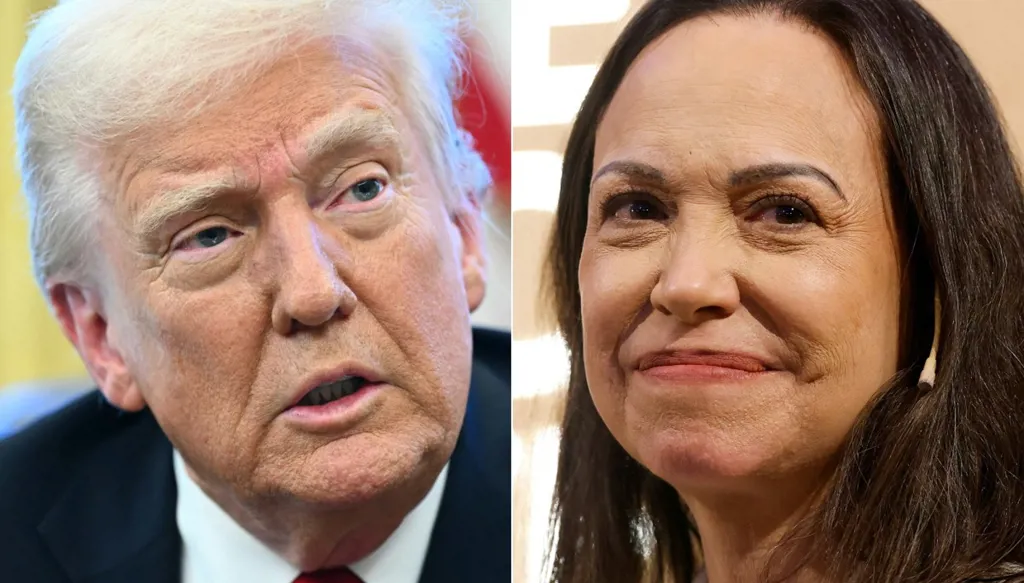 ماريا ماتشادو ودونالد ترامب. (أ ف ب)