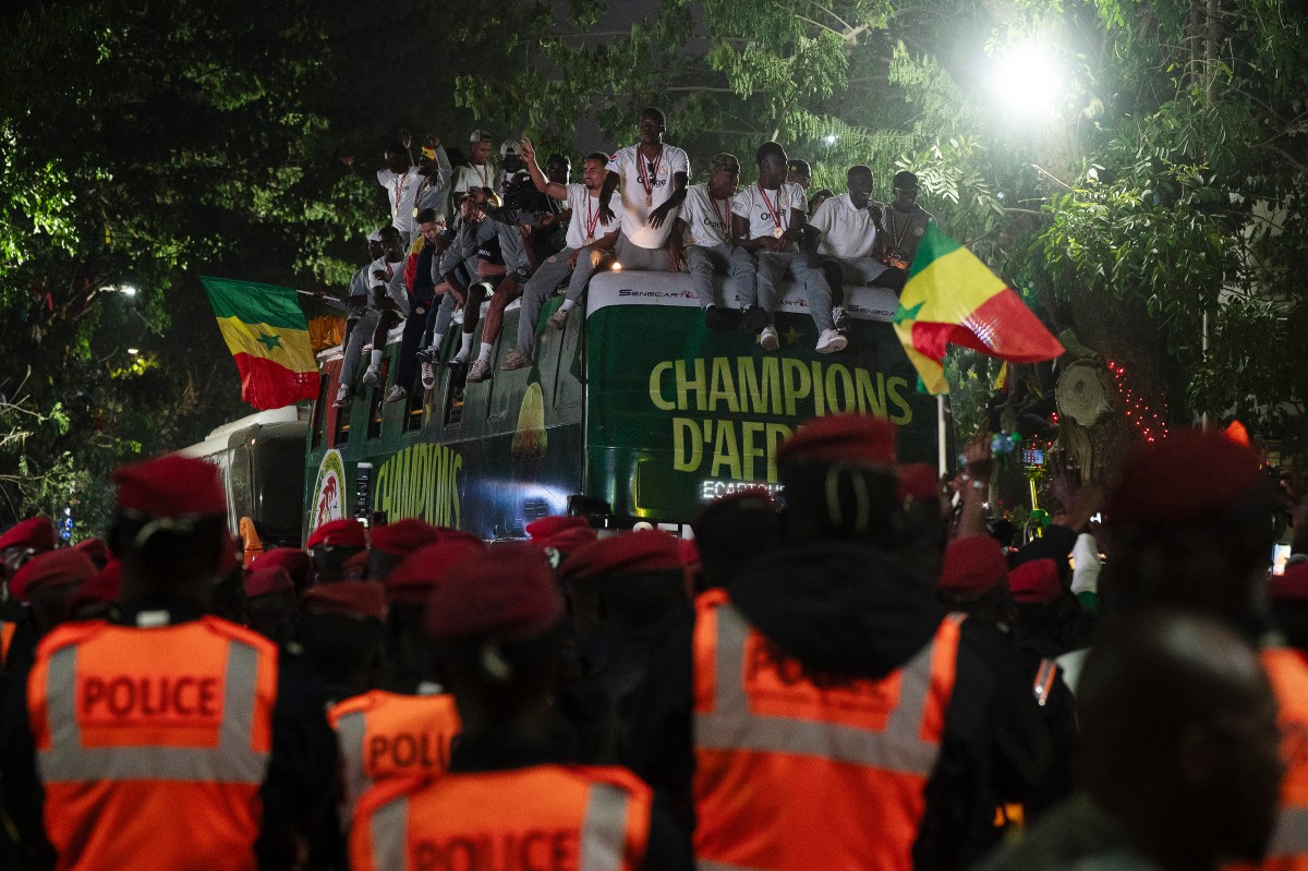 احتفال كبير لأبطال كأس أمم أفريقيا. (أ ف ب)