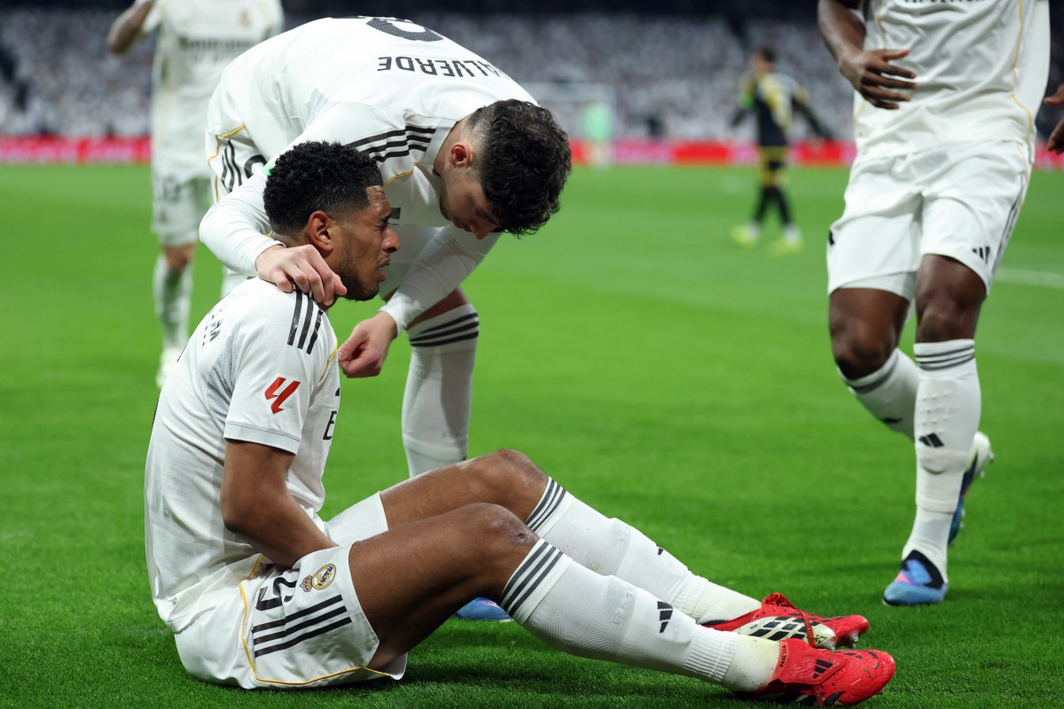 بيلينغهام بعد الإصابة. (أ ف ب)