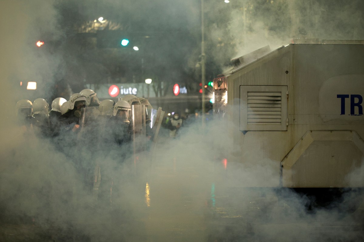 احتجاجات في ألبانيا. (أ ف ب)