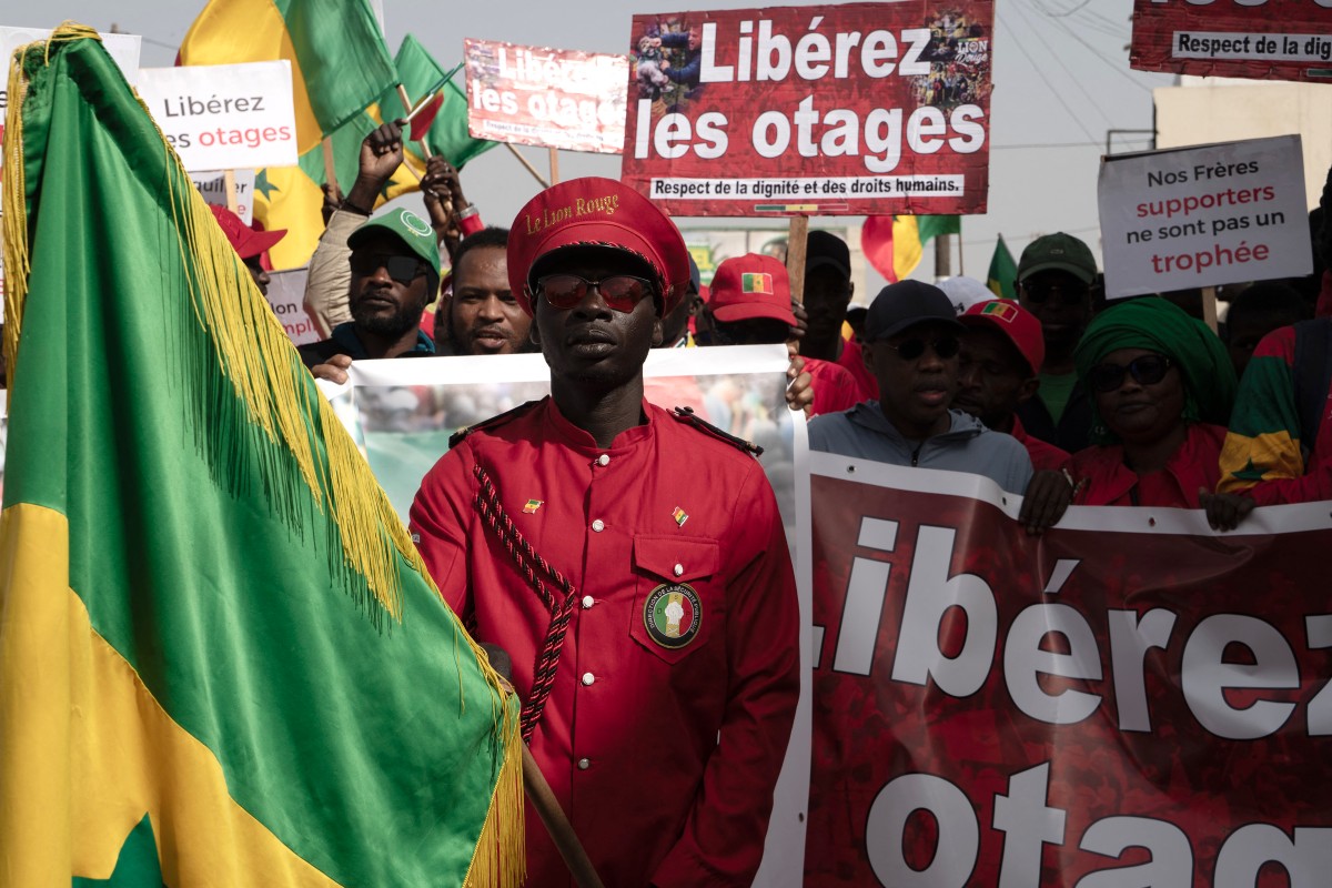 من التظاهرة الاحتجاجية في السنغال. (أ ف ب)